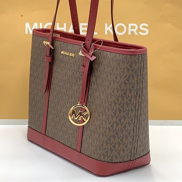 MICHAEL KORS LOGO SHOULDER TOTE DARK CHERRY COLOR 14.75”W X 10”H X 5.5”D - Picture 4 of 16